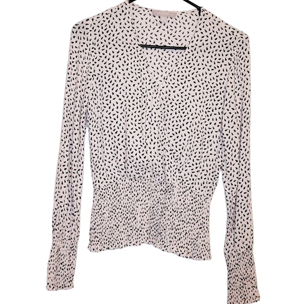 Chelsea 28 pink and black smocked peplum wrap top XXS Artsy Feminine Retro